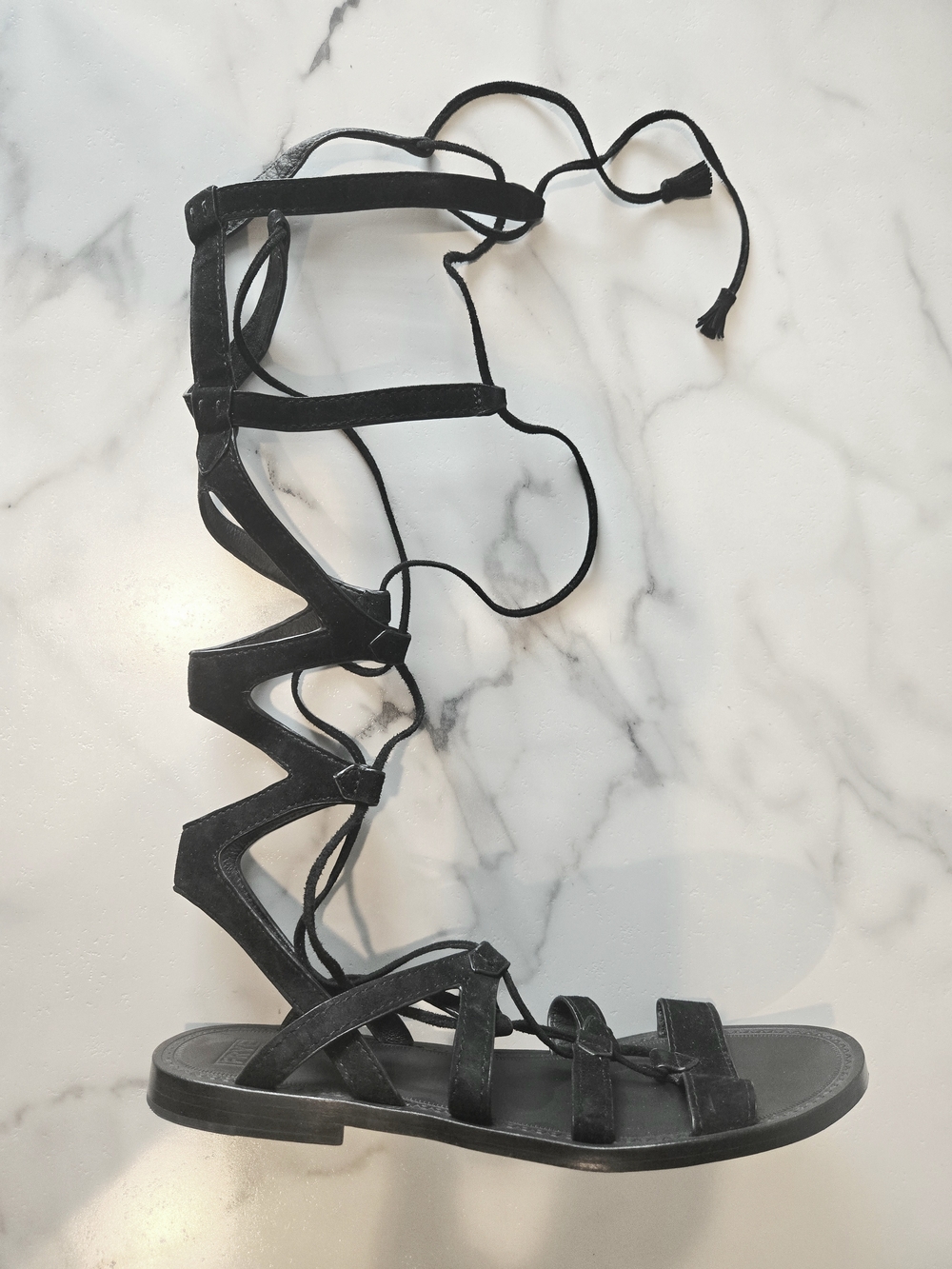 Frye Black Leather Lace-Up Gladiator Sandal
